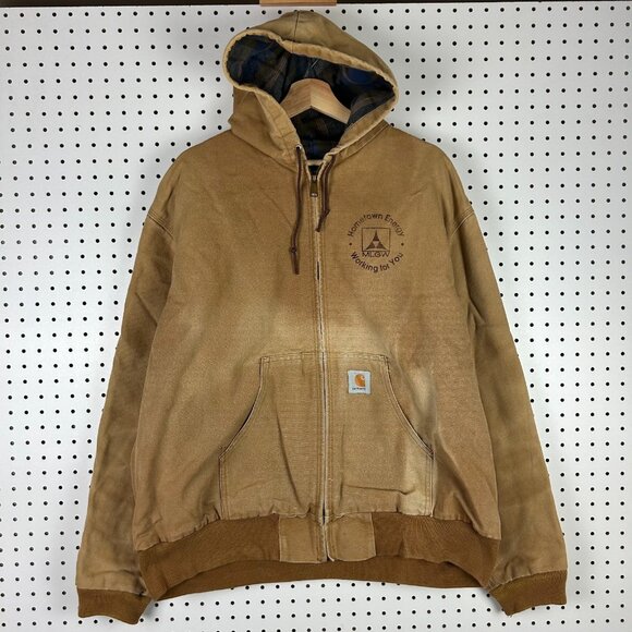 Vintage Carhartt Active Jacket 2XL XXL Plaid Lined Faded Work Wear MLGW Memphis - Picture 1 of 9